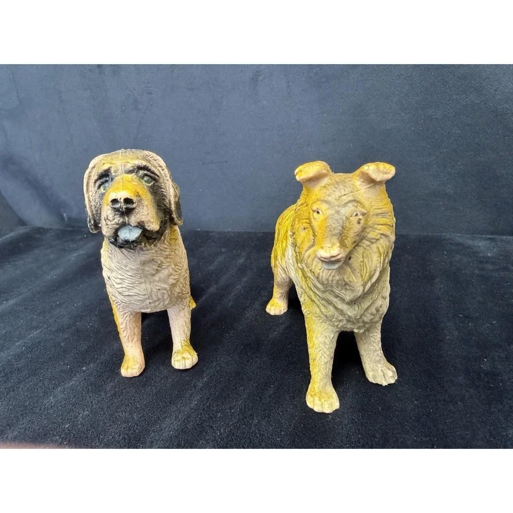 Imperial Toy Corp Rubber Dogs St. Bernard & Collie Hong Kong 1974 Vintage Toys